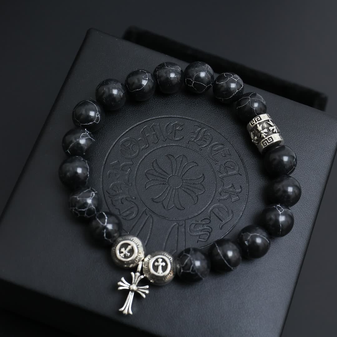 Chrome Hearts Beaded Bracelet with Cross Design